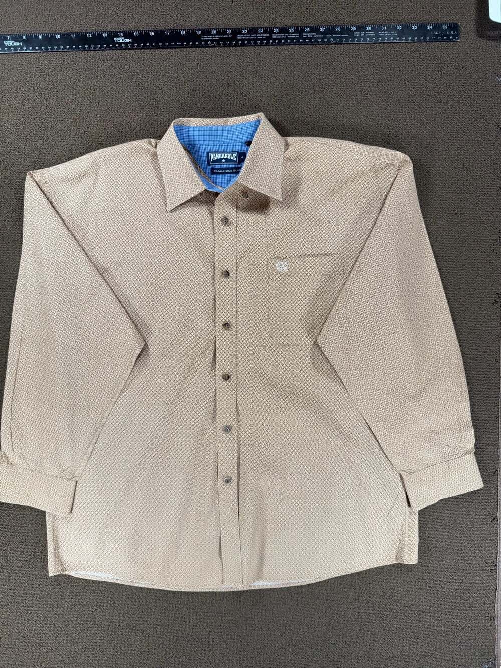 Pan Handle Slim Men's Geometric Print Long Sleeve Button Down Shirt Tan